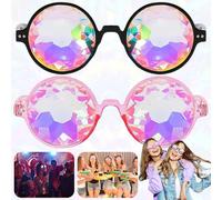 dcas 2 Piezas Caleidoscopio Prism Gafas Sol Gafas, Caleidoscopio Gafas De Lentes Multicolores, Gafas De Sol De Prisma Arcoíris, Gafas De Sol De Prisma Arcoíris Para Fiestas Rave, Unisexo (Rosa+Negro)