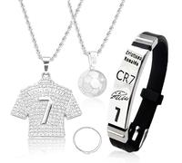 dcas 3 Piezas Colgante De Fútbol Número 7, Collar De Fútbol De Plata, Aleación Collar De Fútbol, Collar Con Colgante De Fútbol De Acero, Collar De Fútbol Número 7 Para Hombre (Con Pulsera)
