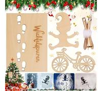 dcas 4 Piezas De Madera Navidad Elf Stencil Huellas, Elfo Plantillas De Spray De Nieve Huellas para Ventanas, Plantilla De Gnomo Huellas Reutilizable, Huellas De Elfo Decoración Navideña