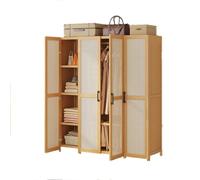 Dcbdx Armario de 2/3/4/5 Puertas de Ratán con Barra de Colgar y Estantes, Gran Capacidad Madera Armario Ropero, Moderno Perchero de Pasillo,4 Door Trouser Rack
