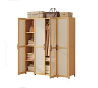 Dcbdx Armario de 2/3/4/5 Puertas de Ratán con Barra de Colgar y Estantes, Gran Capacidad Madera Armario Ropero, Moderno Perchero de Pasillo,4 Door