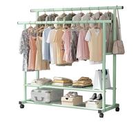 Dcbdx Perchero de Dobles Paralelas Varilla Resistente de Metálico con Ruedas, Multifuncional Burro Ropa de Metálico para Ropa, Bolsos, Sombreros, Zapatos,Verde