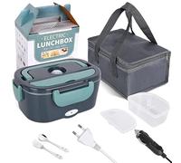 Dcbeduff Fiambrera Electrica 2 en 1, 60W 1.5L Fiambreras Comida Trabajo, Tartera Eléctrica Portatil para Coche,Camión,Oficina, 12V/24V/220V Fiambrera Termica de Acero Inoxidable (blue)