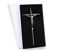 DCCXN Crucifijo Cruz de pared, crucifijo de pared de metal plateado católico con diseño de grabado personalizado para decoración del hogar, 10 pulgadas
