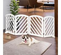 dCee Barrera Independiente de Madera de Acacia Maciza Extra Grande para Perros - 205,7 cm - Barrera Plegable para Mascotas con 4 Paneles y 2 Patas de Soporte para Puerta, Cocina, Pasillo,