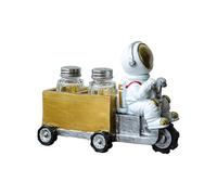 Dcfbkl Estatua de astronauta con forma de sal y pimiento para botellas, adorno decorativo para 2 botellas de condimentos, figuras de resina para el hogar, cocina, adorno decorativo