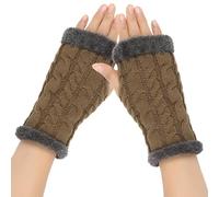 Dcfbkl Guantes unisex de punto elástico de invierno sin dedos en tamaño común para conducir al aire libre, para mujer, de punto cálido, sin dedos, medio dedo, forro polar, Caqui Oscuro, Talla única