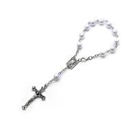 Dcfbkl Rosario de dedo de perla de 8 mm, rosario pequeño con cruces, recuerdo de fiesta para comunión, bautizo, boda, fiesta, rosarios de dedo, talla única, como se describe