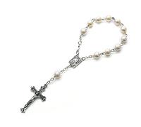 Dcfbkl Rosario de dedo de perla de 8 mm, rosario pequeño con cruces, recuerdo de fiesta para comunión, bautizo, boda, fiesta, rosarios de dedo, talla única, como se describe