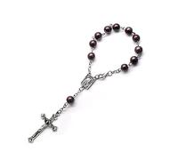 Dcfbkl Rosario de dedo de perla de 8 mm, rosario pequeño con cruces, recuerdo de fiesta para comunión, bautizo, boda, fiesta, rosarios de dedo, talla única, como se describe