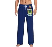 DCGHKOP Pantalones de pijama de franela con estampado de la bandera del estado de Maine para hombre, pijamas cálidos de Navidad para hombre, perfectos para descansar y dormir, Negro, L