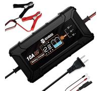 DCHOUSE 12 V 10 A Cargador de batería inteligente LiFePO4 con pantalla LCD para batería de plomo ácido y litio para camión, motocicleta, cortacésped, barco, baterías marinas
