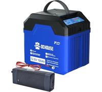 DCHOUSE 12V 100Ah LiFePO4 Batería de litio con Bluetooth y cargador de 10A, hasta 15000 ciclos, 1280Wh, 100A BMS,para motores de arrastre, autocaravanas, sistemas solares, camping
