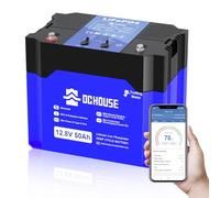 DCHOUSE 12V 50Ah LiFePO4 Bluetooth batería de litio para motor de arrastre, con CC y TypeC puertos, incorporado 75A BMS, BCI grupo 47, para motor de arrastre, al aire libre, RV, barco, camping