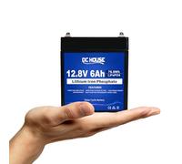 DCHOUSE 12V 6Ah LiFePO4 Deep Cycle Batería de Litio, 3000+ Cycles Lithium Iron Phosphate Built-in BMS，Batería recargable para UPS, Iluminación, Power Wheels, Buscador de peces y RV