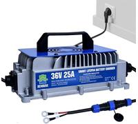 DCHOUSE 36V 25A Cargador de batería de Litio, 900W Cargador rápido, eficiencia de Carga ≥ 93%,Antigoteo imper. c/Vent. refrig, Adecuado para batería LiFePO4 de 36V, Carrito de Golf, Motor de Arrastre