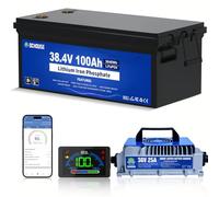 DCHOUSE Batería de litio de 36V 100Ah para carritos de golf, batería Lifepo4 con cargador de 36V 25A, aplicación móvil Bluetooth y monitor LCD, BMS inteligente de 150A incorporado, corriente pico de