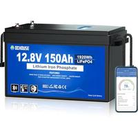 DCHOUSE Batería de litio LiFePO4 de 12V 150Ah con Bluetooth, protección contra bajas temperaturas, 4000-15000 ciclos, batería de litio de ciclo profundo, perfecta para caravanas, sistemas solares