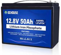 DCHOUSE Batería de litio LiFePO4 de 12V 50Ah, BMS integrado, 10 años de vida útil, más de 4000-15000 ciclos, perfecto para barco, marino, motor de trolling, camping, energía solar/eólica, autocaravana