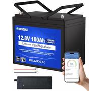 DCHOUSE Batería LiFePO4 12V 100Ah con Bluetooth y Cargador 10A, BMS 100A, hasta 15000 Ciclos, Batería de Litio de Ciclo Profundo para Motores Eléctricos, Caravanas y Almacenamiento de Energía