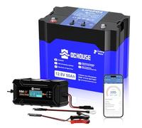 DCHOUSE Batería LiFePO4 Bluetooth 12V 50Ah con Cargador de 10A, Puertos DC y Type-C, Celdas de Litio Grado A, Batería de Litio 640Wh para Motor de Pesca, Autocaravana, Solar, Barco, Fuera de la Red