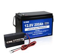 DCHOUSE Batería LiFePO4 de 12 V 200 Ah con cargadores de 20 A, batería de litio de 12 V con más de 4000 ciclos profundos y protección BMS para autocaravanas, sistemas solares, caravanas, aplicaciones