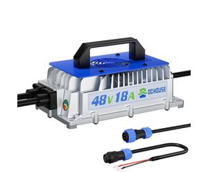 DCHOUSE Cargador de batería LiFePO4 de 18 A 48 V, cargador de batería de litio de 48 V, 900 W, resistente al agua, anticaída con ventilador de refrigeración, para carritos de golf, carretillas