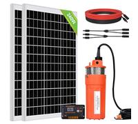 DCHOUSE Juego de bombas solares de 240 W, bomba de pozo de 12 V + 2 paneles solares de 120 W + controlador para riego independiente de la red y agua de ganado - Entrega en 2 paquetes