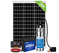 DCHOUSE Juego de bombas solares para pozos con batería de respaldo, bomba de agua de acero inoxidable de 12V + kit de panel solar de 120W + batería de 30Ah + controlador de 20 A para pozo, para riego