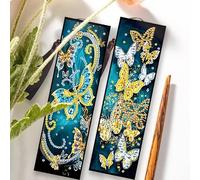 DCIDBEI 2 pack marcapáginas de pintura con diamante DIY Diamond Painting Marcadores, Diamond Art Bookmark Bordado Craft Pintura por número Kit regalo para cumpleaños Navidad (mariposa verde y dorada)