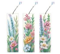 DCIDBEI 3 Piezas Diamond Painting Marcapáginas Clip Pintura de Diamante Marcadores de Libros Punto de Cruz Diamante Marcapáginas Clip de Página Manualidades para Adultos Principiantes Flores