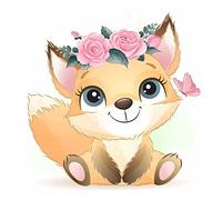 DCIDBEI (30 x 30 Pintura de diamante redonda 5D Anime, diseño de flores con diamantes, bordado de diamantes Zorro Diamond Painting kit Completo, decoración de pared, Bebé Zorrito con Rosas