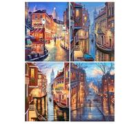 DCIDBEI 30 x 40 CM 4 Lot Bordado Diamante 5D Completo Paisaje Callejero, Diamond Painting Ciudad del Mundo, DIY Pintura Diamante Redondo, Ocio Creativo Adultos, Decoración Dormitorio Oficina