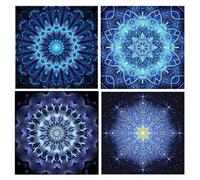 DCIDBEI 30x30CM 4 Pcs Diamond Painting Mandala Azul para Niños, Cuadros Diamantes 5d Flores de Vida, Puzzle Diamante Redondo para Adultos, Regalos de Decoración Sala de Estar Oficina Dormitorio