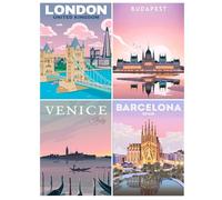 DCIDBEI 30x40CM 4 Pcs Diamond Painting Ciudads Poster, Cuadro Punto Diamante Monumentos, Pintura Diamante Abstracto, Reglo Fiesta, Decoración de Pared Sala de Estar Oficina Dormitorio