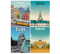 DCIDBEI 30x40CM 4 Pcs Pintura Diamante Ciudad Póster, Redondo Diamond Painting Capital, DIY Kit Cuadros Diamantes Monumentos para Adultos, Cristal Artesanía Regalo, Decoración de Pared Dormitorio