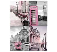 DCIDBEI 30x40CM 5D DIY 4er Diamond Painting Redondo, Pinturas de Diamantes Paisaje Londres Punto de Cruz Bordado,Ocio Creativo Adultos Decoración de Pared || Ciudad Rosa