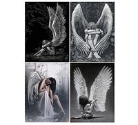 DCIDBEI 30x40CM Pluma de Pintura de Diamante Redondo, DIY Kit Diamond Painting Mujer Sexy para Adultos, Diamond Art Decoración de Pared Moderna para el Hogar con Herramientas|| ángel Gris 4 piezas