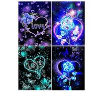 DCIDBEI 30x40CM Rosa azul Cuadros Diamantes 5d Redondo,4 Pack Puzzle Diamantes Corazón, Diseño de Diamond Painting Amor Romántico, Adultos Decoración Hogar Día de San Valentín-LOVE