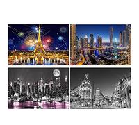 DCIDBEI 4 Pack kit Diamantes Paisaje 40x50cm Punto de Diamantes con Paisajes de Toledo Pintura de Diamante Paisajes España Cuadro Diamantes 5D Paisaje Dubái Pintura de Diamantes Torre Eiffel Adultos