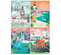 DCIDBEI 4 Pack Pintura Diamante Abstracto 40x50cm kit Diamantes Paisaje Pintura por Números kit de Punto de Cruz Lienzo Punto Diamante Paisajes de Londres Florida California Arkansas Paisajes Puerto