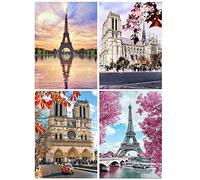 DCIDBEI 4 piezas Punta de Diamante con Paisajes en París, 30 x 40 cm, Redondo Diamond Painting Viaje,Barroco y Gotico/regalo de cumpleaños/fiesta boda/decoración de pared-Arquitectura del mundo