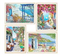 DCIDBEI 40 x 30 CM 5D 4 Lot Diamond Painting Paisaje Marino || Redondo Bordado Diamante Ciudad del Mundo|| Kit Ocio Creativo Niños || DIY Decoración de Pared Dormitorio Oficina