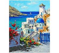 DCIDBEI 40 x 50 cm Ciudad Diamond Painting Kit Completo Cuadrado Square,5D Pintura Diamante Paisaje Mar Playa,Diamond Art para Adultos y Niños Lienzo Artesanía Decoración de Pared-Santorini