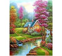 DCIDBEI (40 x 50 cm) Kit de pintura diamante cuadrado 5D paisaje, pintura por número Diamond Painting Full, dibujos con diamantes adultos, decoración de pared en casa, casa de campo en el bosque