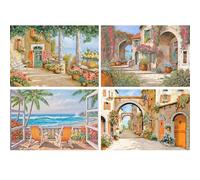 DCIDBEI 40x30CM 4 Lot Diamond Painting Paisaje Naranja, DIY Ronda Pintura Diamante 5D Completo Océano, Punto de Cruz Diamante Ciudad Costera, Diamond Art para Inicio Decoración de la Habitación