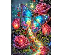 DCIDBEI 40x50CM Diamond Painting Flores Rosas, Cuadros Diamantes 5d Paisaje Mariposa, Puzzle Diamantes Fluorescencia Adultos, niños cristal artesanía decoración del hogar oficina,Camino de Flores