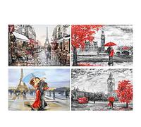 DCIDBEI 4pcs Diamond Painting Paisaje 50x40 cm Pintura de Diamante Paisajes Romántico Pintura por Números Abstracta Adultos Cuadro de Diamantes Londres Diamond Painting Cuadrados Torre Eiffel París
