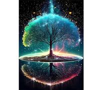 DCIDBEI 50x40CM Redondo Diamond Painting árbol de la vida, Pintura Diamante Pais de las Maravillas para Adultos, Puzzle Diamantes Fantasía, DIY Diamond Art Cuadro Decoracion Moderna