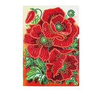 DCIDBEI Bloc de Notas 5D DIY Pintura con Diamantes Cuaderno A5 Hojas Blancas Puzzle Diamantes Cuadernos Diarios Bloc de Dibujo Tapa Dura Flores Amapola para Oficina Escolar Suministros Escolares